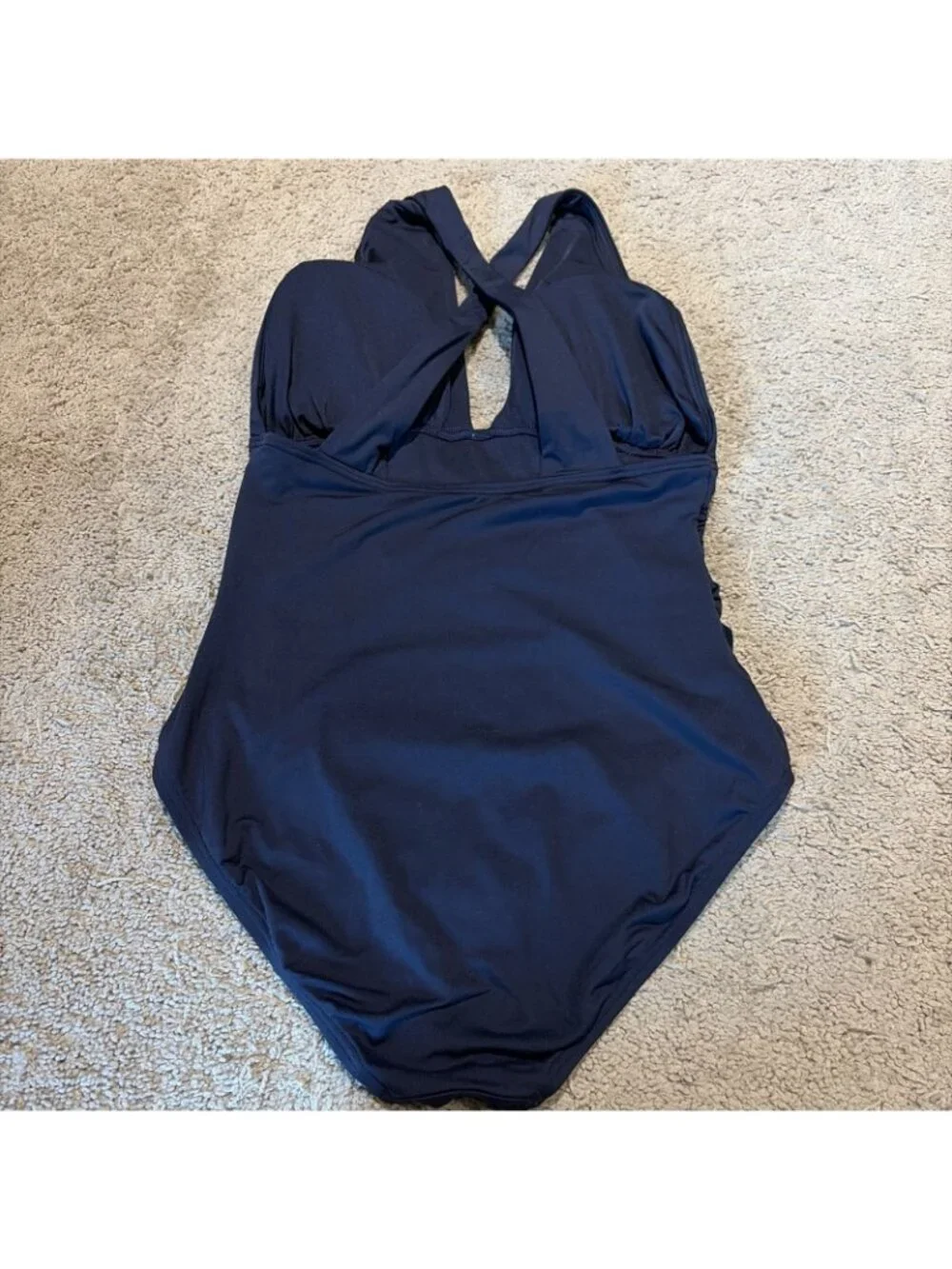 Michael Kors One Piece Swimsuit Womens 8 Ruched Criss Cross Back Navy Luxury